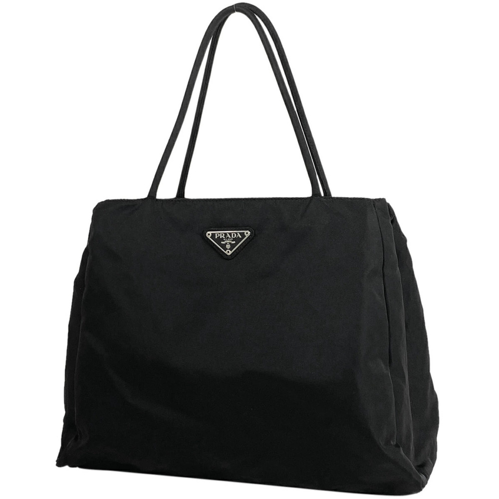 Prada Logo Plate Handbag Tote Bag Nero Black - Picture 1 of 6